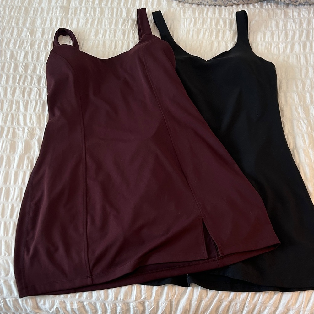 Lululemon Built-In Bra Mini Dresses – Black & Maroon – Size 8 (Bundle of 2)